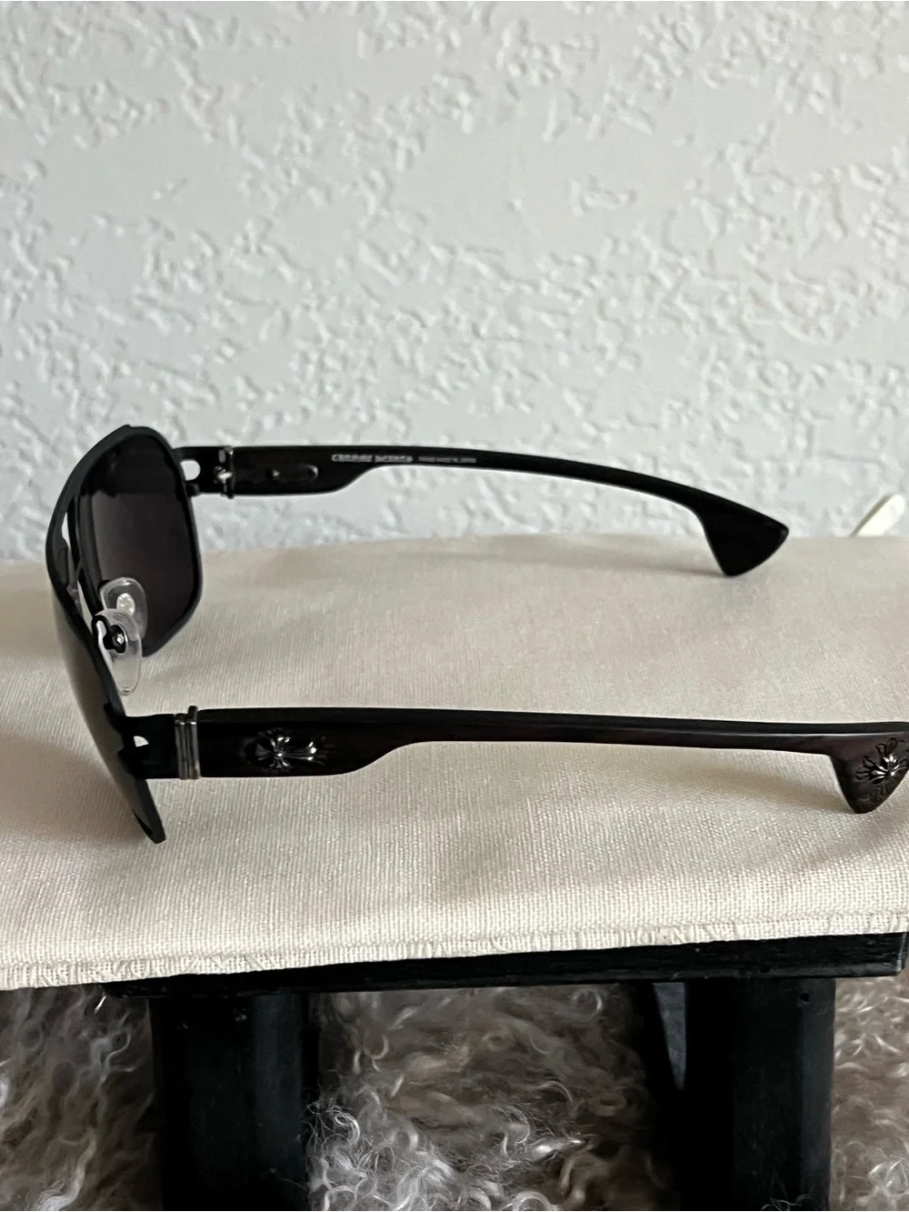 Chrome Hearts Black Leather Sunglasses with Dark Smoke Lenses Exotic Wood.
